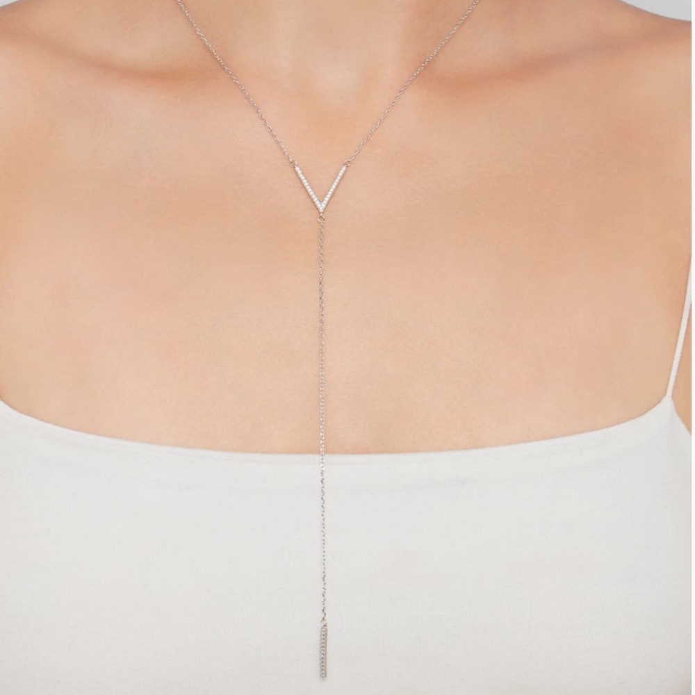 AdorniaSterling Silver Swarovski Crystal Accented V Necklace‎ - NEW